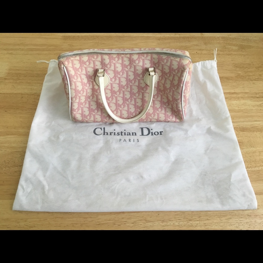 Vintage Christian Dior barrel bag white & pink